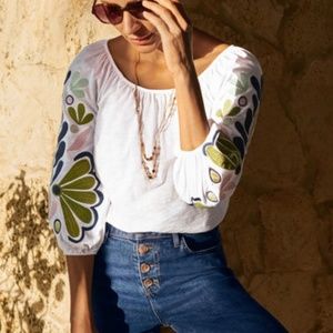 Boden Hayden Embroidered Jersey Top White, size 2